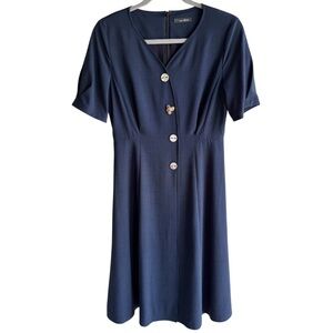 Maison De Roem Dress Size 6 Blue Retro A-Line Swing Shortsleeve Button Front